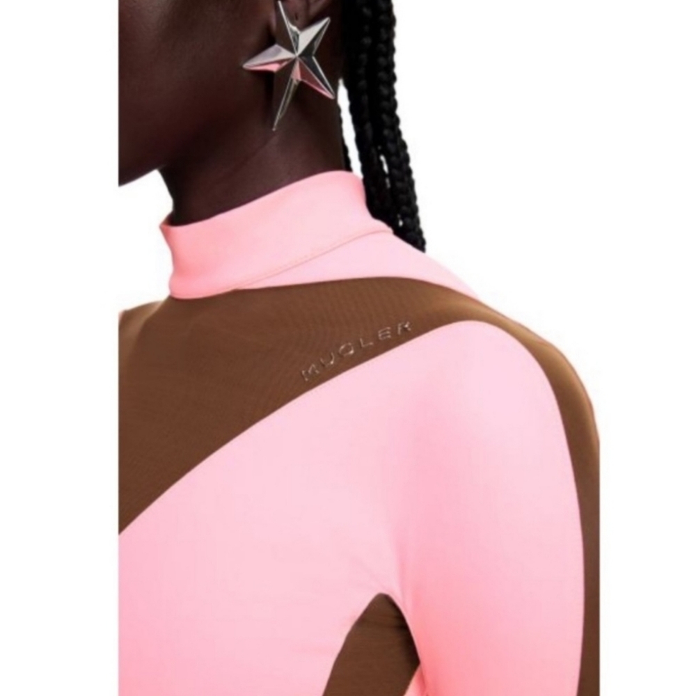 NWT H&M Mugler Mesh-Paneled Mini Dress Pink Size XL - Picture 3 of 4